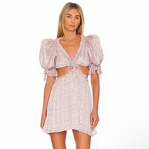 For Love & Lemons Phoebe Pastel Floral Puff Sleeve Mini Dress
